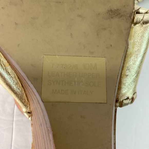 A. Giannetti Size 10M Womens Sandals Gold Leather Slip On Blocked Wedge Heel - Picture 8 of 8